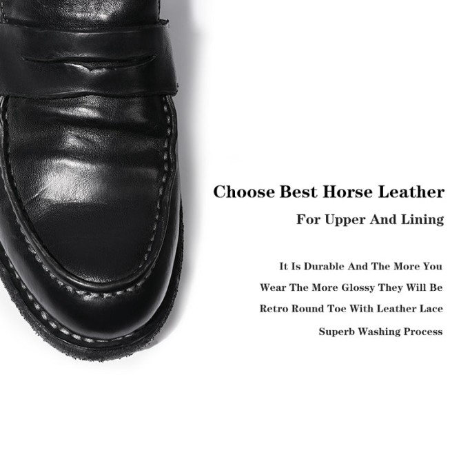 Goodyear Horse Leather Shoes For Women Classic Penny Loafers Leather Sole in Brown/Black