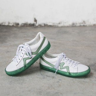 White Sneakers For Summer Womens Handmade Soft Leather Flats Jelly Bottom Red/Green/Yellow