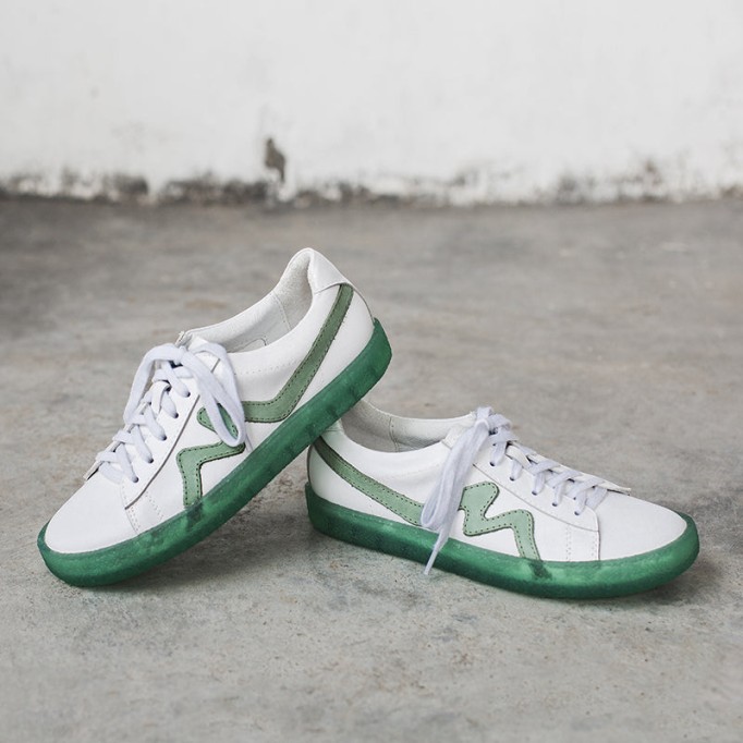 White Sneakers For Summer Womens Handmade Soft Leather Flats Jelly Bottom Red/Green/Yellow