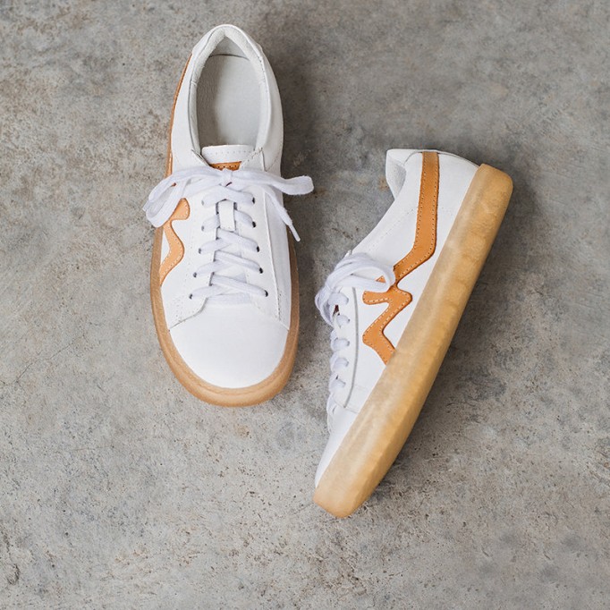 White Sneakers For Summer Womens Handmade Soft Leather Flats Jelly Bottom Red/Green/Yellow