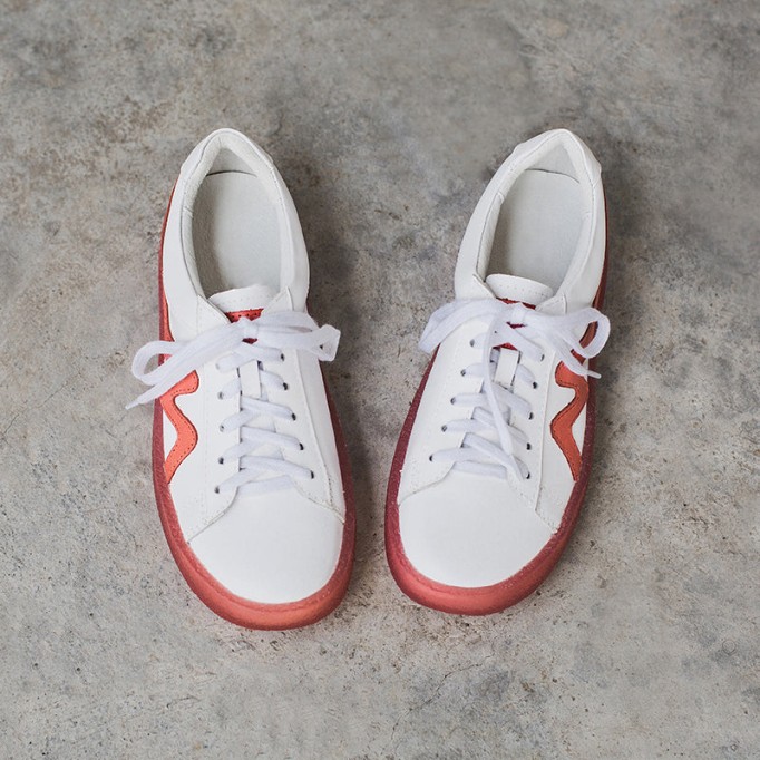 White Sneakers For Summer Womens Handmade Soft Leather Flats Jelly Bottom Red/Green/Yellow