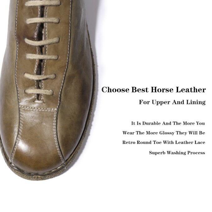 Goodyear Hourse Leather Derby Shoes For Women Lace Up Flat Oxfords Leather Sole in Black/Green