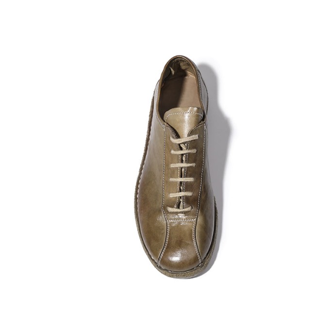 Goodyear Hourse Leather Derby Shoes For Women Lace Up Flat Oxfords Leather Sole in Black/Green