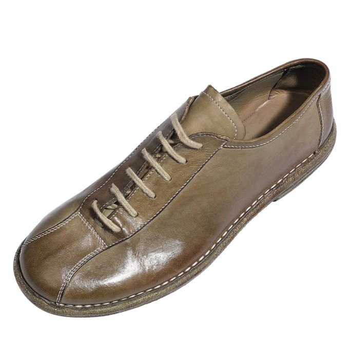 Goodyear Hourse Leather Derby Shoes For Women Lace Up Flat Oxfords Leather Sole in Black/Green