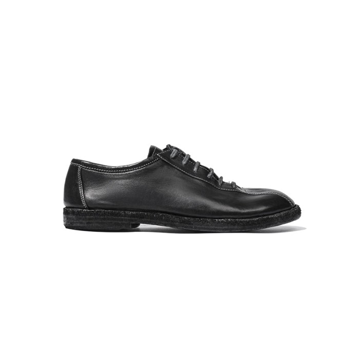 Goodyear Hourse Leather Derby Shoes For Women Lace Up Flat Oxfords Leather Sole in Black/Green
