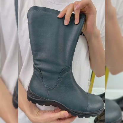 Wide Fit Handmade Leather Side Zip Calf Length Boots For Cold Winter Designer Shoes Black/Blue