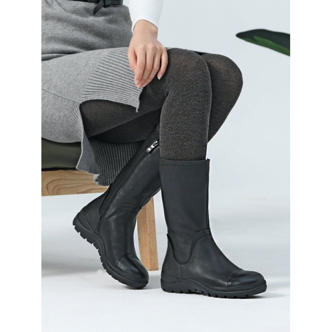 Wide Fit Handmade Leather Side Zip Calf Length Boots For Cold Winter Designer Shoes Black/Blue