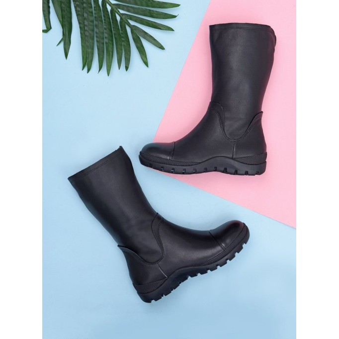 Wide Fit Handmade Leather Side Zip Calf Length Boots For Cold Winter Designer Shoes Black/Blue