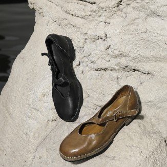 Goodyear Horse Leather Shoes For Women Handmade Mary Jane Leather Sole in Black/Green