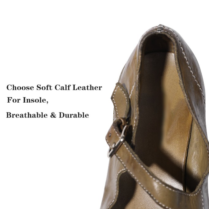 Goodyear Horse Leather Shoes For Women Handmade Mary Jane Leather Sole in Black/Green