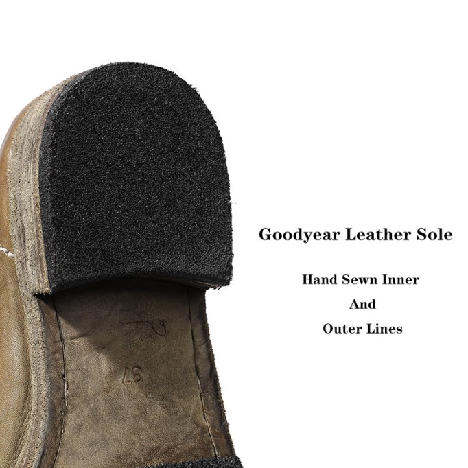 Goodyear Horse Leather Shoes For Women Handmade Mary Jane Leather Sole in Black/Green
