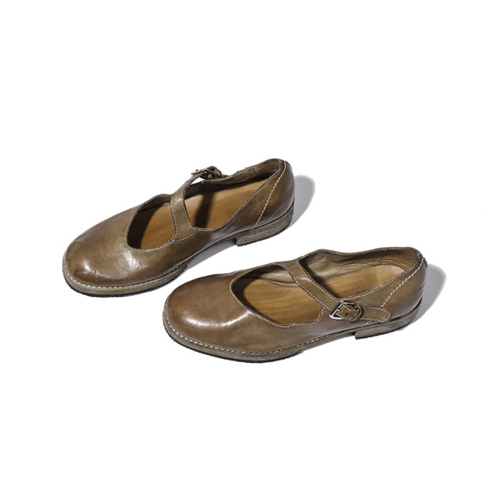 Goodyear Horse Leather Shoes For Women Handmade Mary Jane Leather Sole in Black/Green