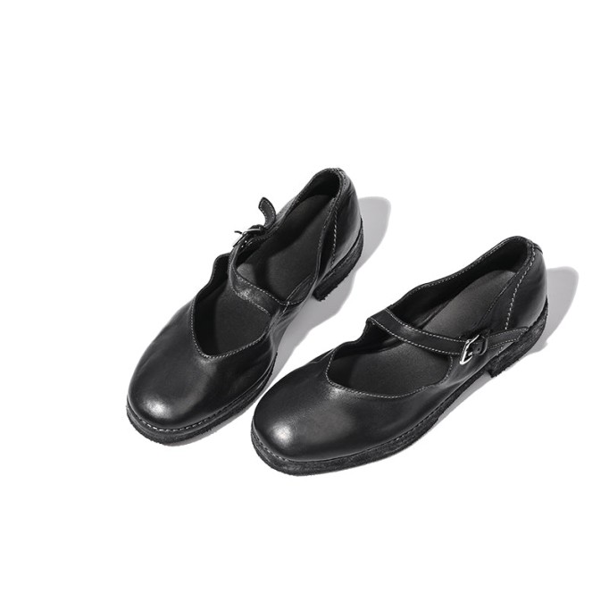 Goodyear Horse Leather Shoes For Women Handmade Mary Jane Leather Sole in Black/Green