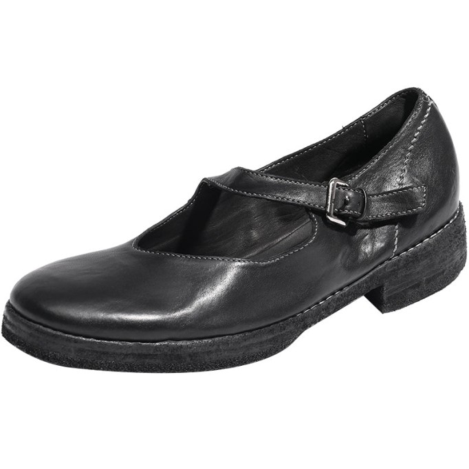 Goodyear Horse Leather Shoes For Women Handmade Mary Jane Leather Sole in Black/Green