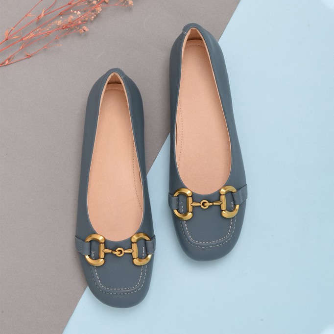 Horsebit-Detailed Leather Loafers for Women Black/Blue