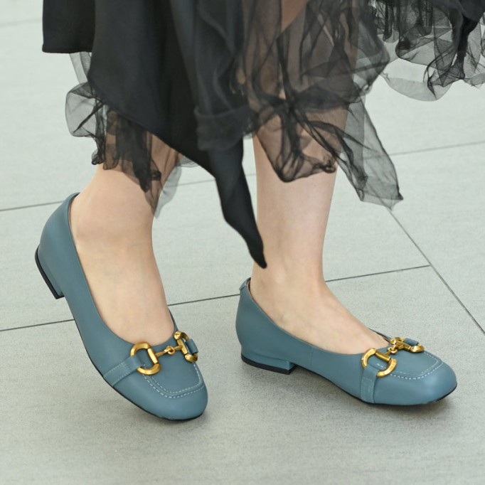 Horsebit-Detailed Leather Loafers for Women Black/Blue