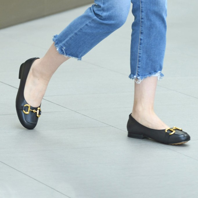 Horsebit-Detailed Leather Loafers for Women Black/Blue