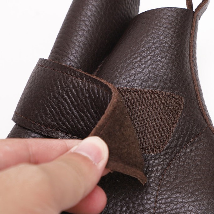 Handmade Women's Leather Booties Round Toe Velcro Flat Ankle Boots Brown/Black/Coffee