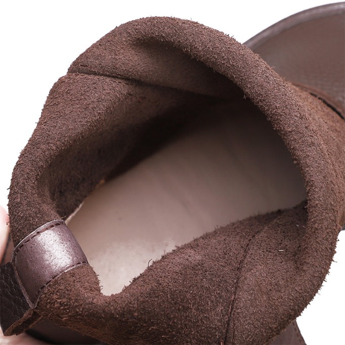 Handmade Women's Leather Booties Round Toe Velcro Flat Ankle Boots Brown/Black/Coffee