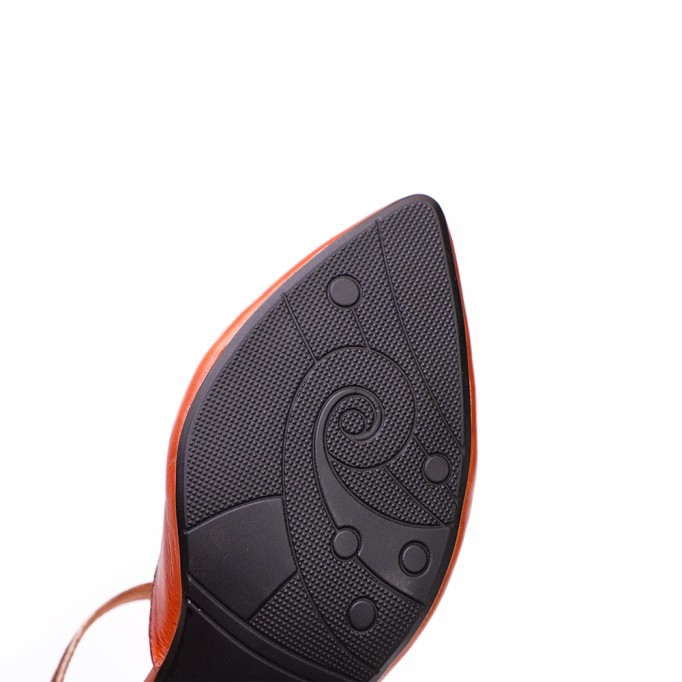 Retro Style Embroidery Leather Pointed-Toe Mules For Women Block Heels Coffee/Grey