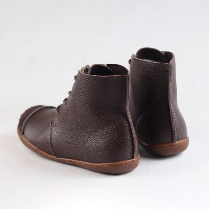 Nubuck Leather Ankle Booties Handmade Low-Heel Mori Girl Shoes Martin Boots Coffee