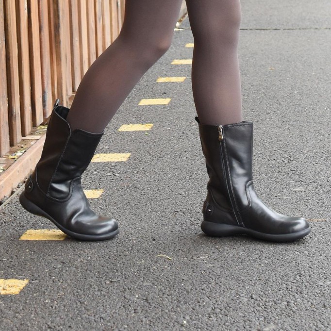 Womens Retro Leather Mid Calf Boots for Winter Side Zipper Boots Black/khaki