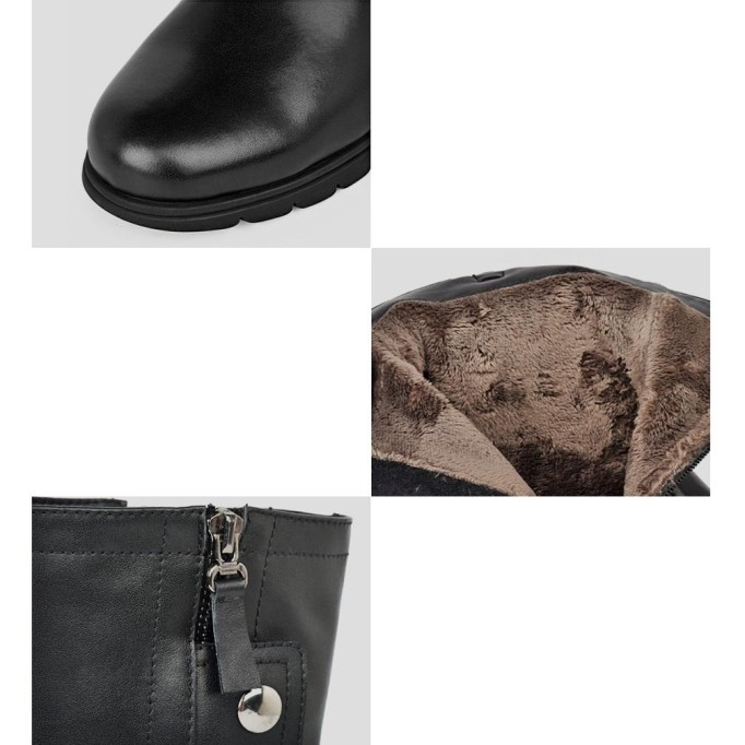 Womens Retro Leather Mid Calf Boots for Winter Side Zipper Boots Black/khaki