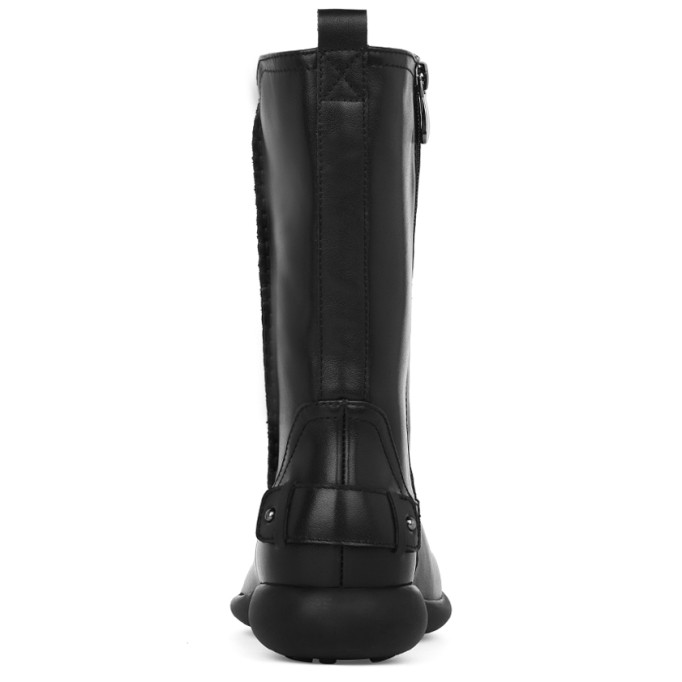 Womens Retro Leather Mid Calf Boots for Winter Side Zipper Boots Black/khaki