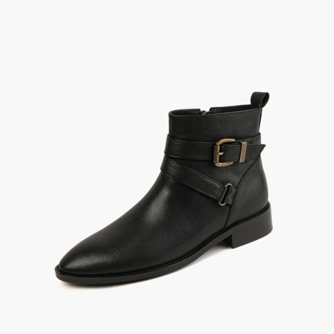 Classic Women's Leather Chelsea Boots Buckle Decorate and Side Zip in Black/Brown