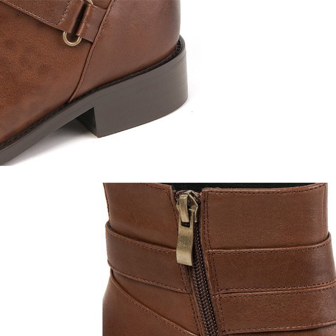 Classic Women's Leather Chelsea Boots Buckle Decorate and Side Zip in Black/Brown