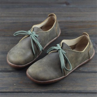 Leather Lace-Up Casual Shoes Flat Ankle Shoes