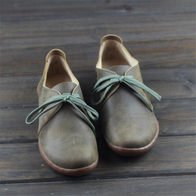Leather Lace-Up Casual Shoes Flat Ankle Shoes