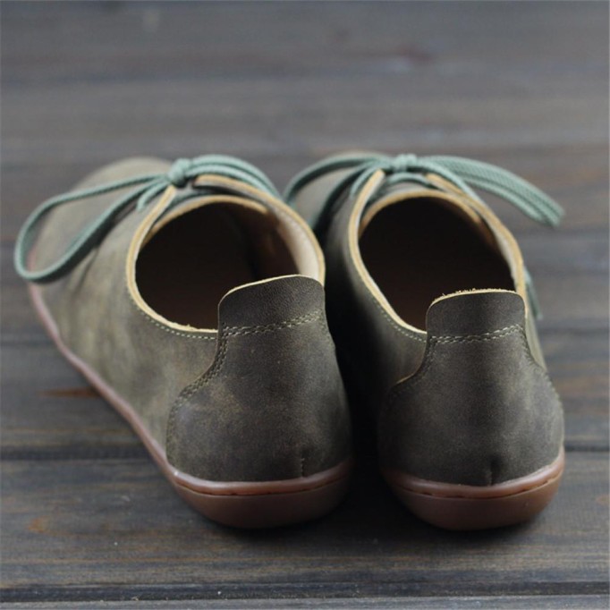 Leather Lace-Up Casual Shoes Flat Ankle Shoes