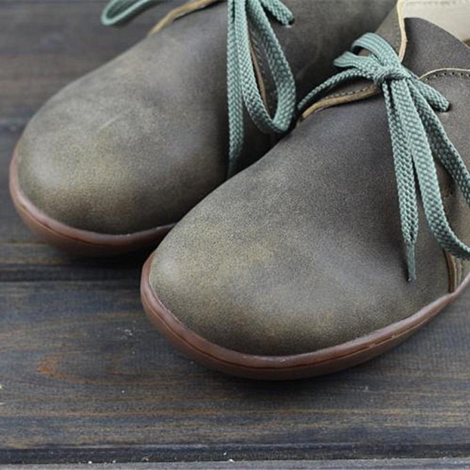 Leather Lace-Up Casual Shoes Flat Ankle Shoes