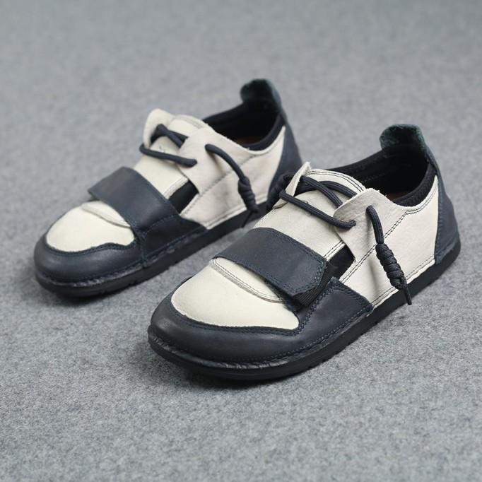 2021 Designer Shoes Oxford Lace Up Shoes Color Block Mori Girl Handmade Leather Shoes Blue/Apricot