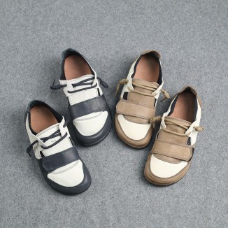 2021 Designer Shoes Oxford Lace Up Shoes Color Block Mori Girl Handmade Leather Shoes Blue/Apricot