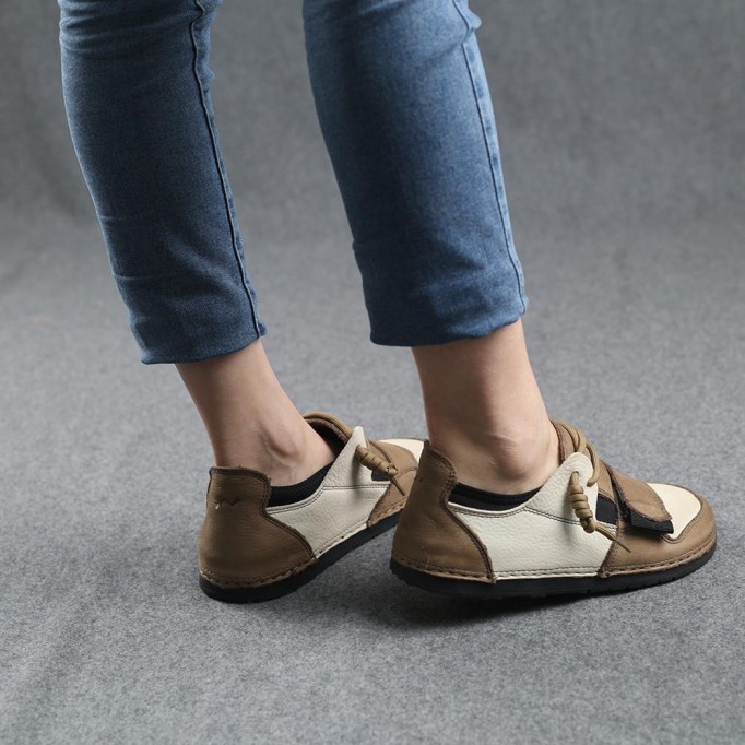 2021 Designer Shoes Oxford Lace Up Shoes Color Block Mori Girl Handmade Leather Shoes Blue/Apricot