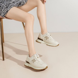 Canvas and Suede Leather Sneakers For Women in Khaki