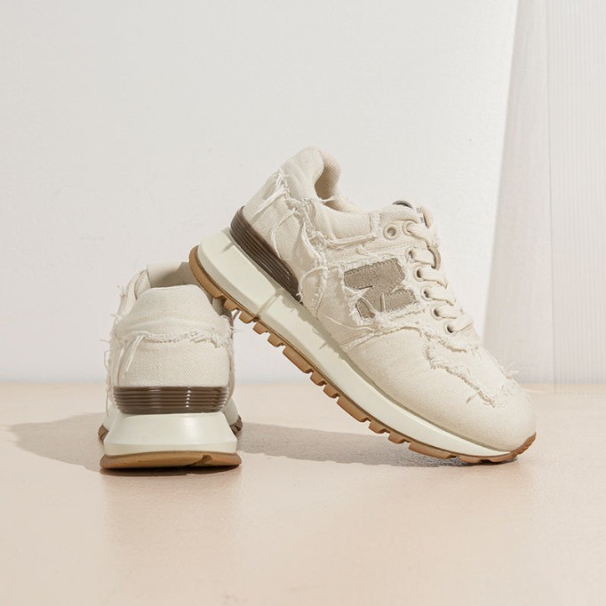 Canvas and Suede Leather Sneakers For Women in Khaki