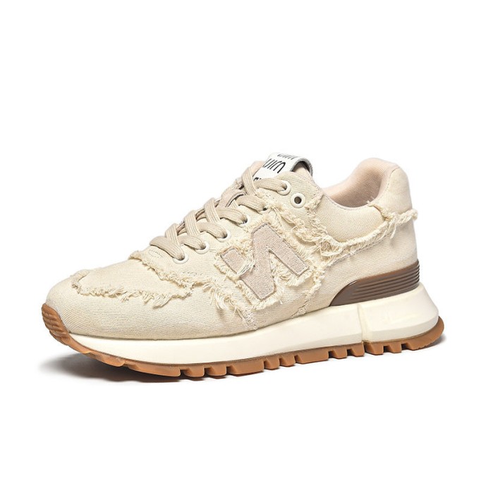 Canvas and Suede Leather Sneakers For Women in Khaki