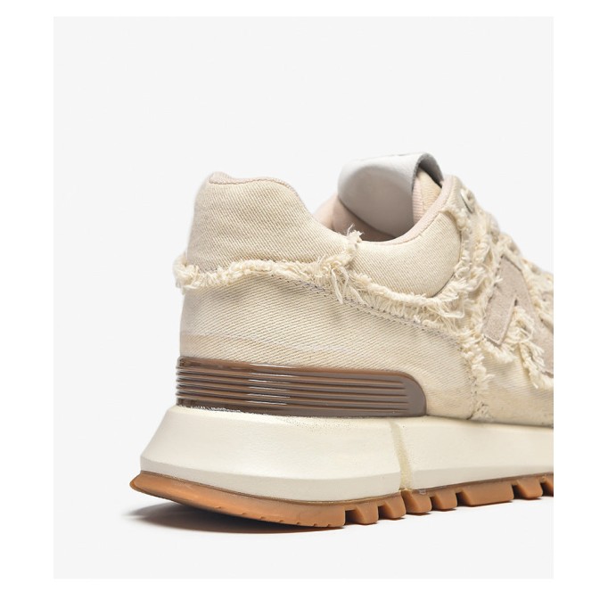 Canvas and Suede Leather Sneakers For Women in Khaki