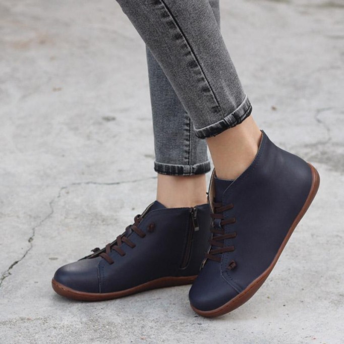 Retro Women Leather Ankle Boots Casual Walking Boots Soft Sole Flats Loafers