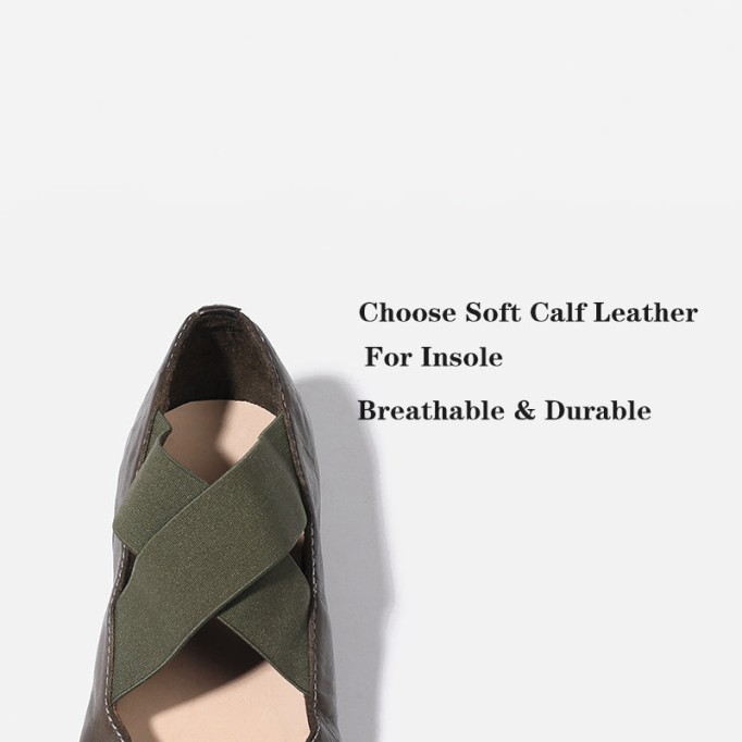 Goodyear Horse Leather Shoes For Women Colour Blocking Ballet Flats Leather Sole in Black/Green