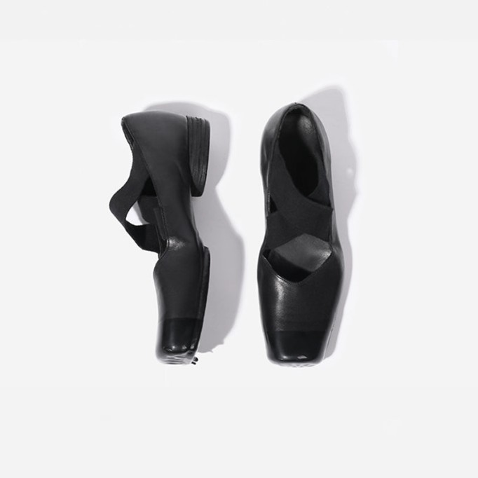 Goodyear Horse Leather Shoes For Women Colour Blocking Ballet Flats Leather Sole in Black/Green