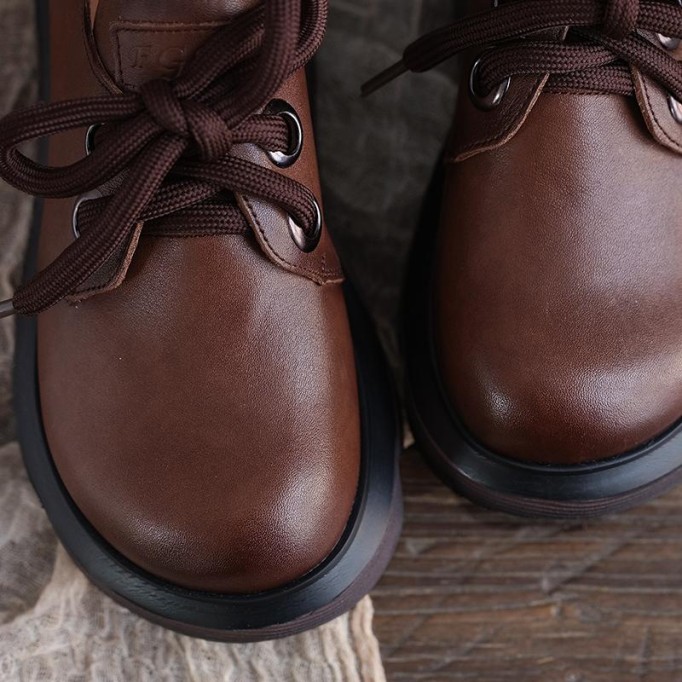 Womens Handmade Genuine Leather Chunky Platforms Flatforms Brown/Yellow