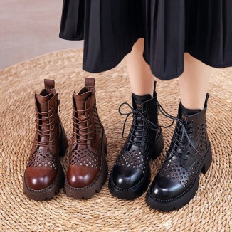 Handmade Genuine Leather Summer Boots Breathable Brown/Black/BrownNew/BlackNew