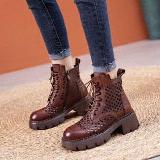 Handmade Genuine Leather Summer Boots Breathable Brown/Black/BrownNew/BlackNew