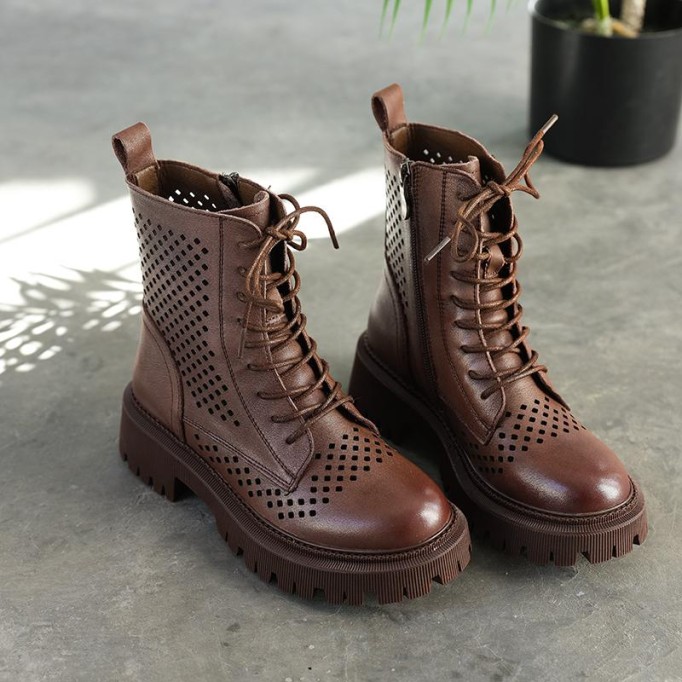 Handmade Genuine Leather Summer Boots Breathable Brown/Black/BrownNew/BlackNew