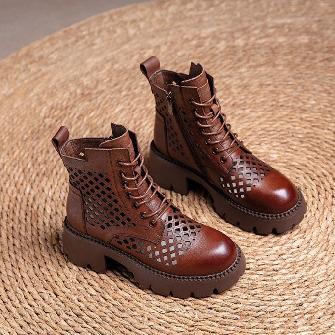 Handmade Genuine Leather Summer Boots Breathable Brown/Black/BrownNew/BlackNew