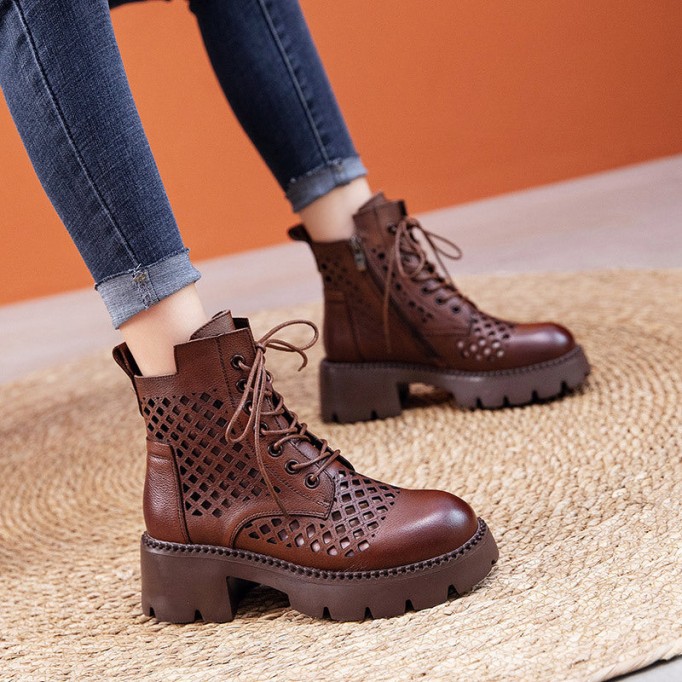 Handmade Genuine Leather Summer Boots Breathable Brown/Black/BrownNew/BlackNew